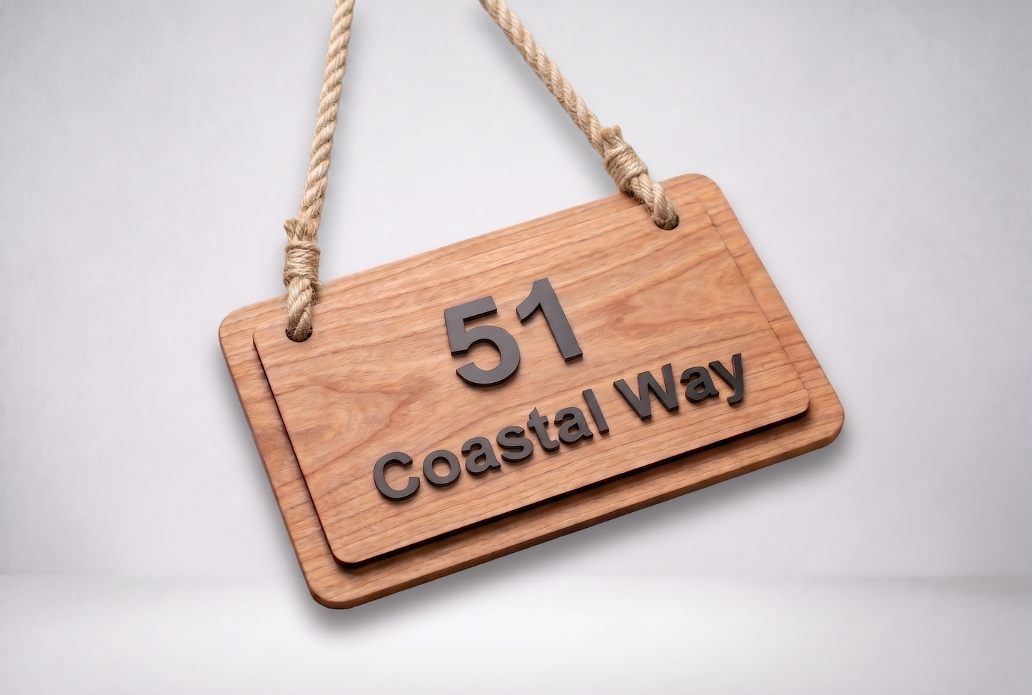 Personalised Wooden House Sign | Double Layer Birch Plywood & Acrylic Address Sign with Jute Rope