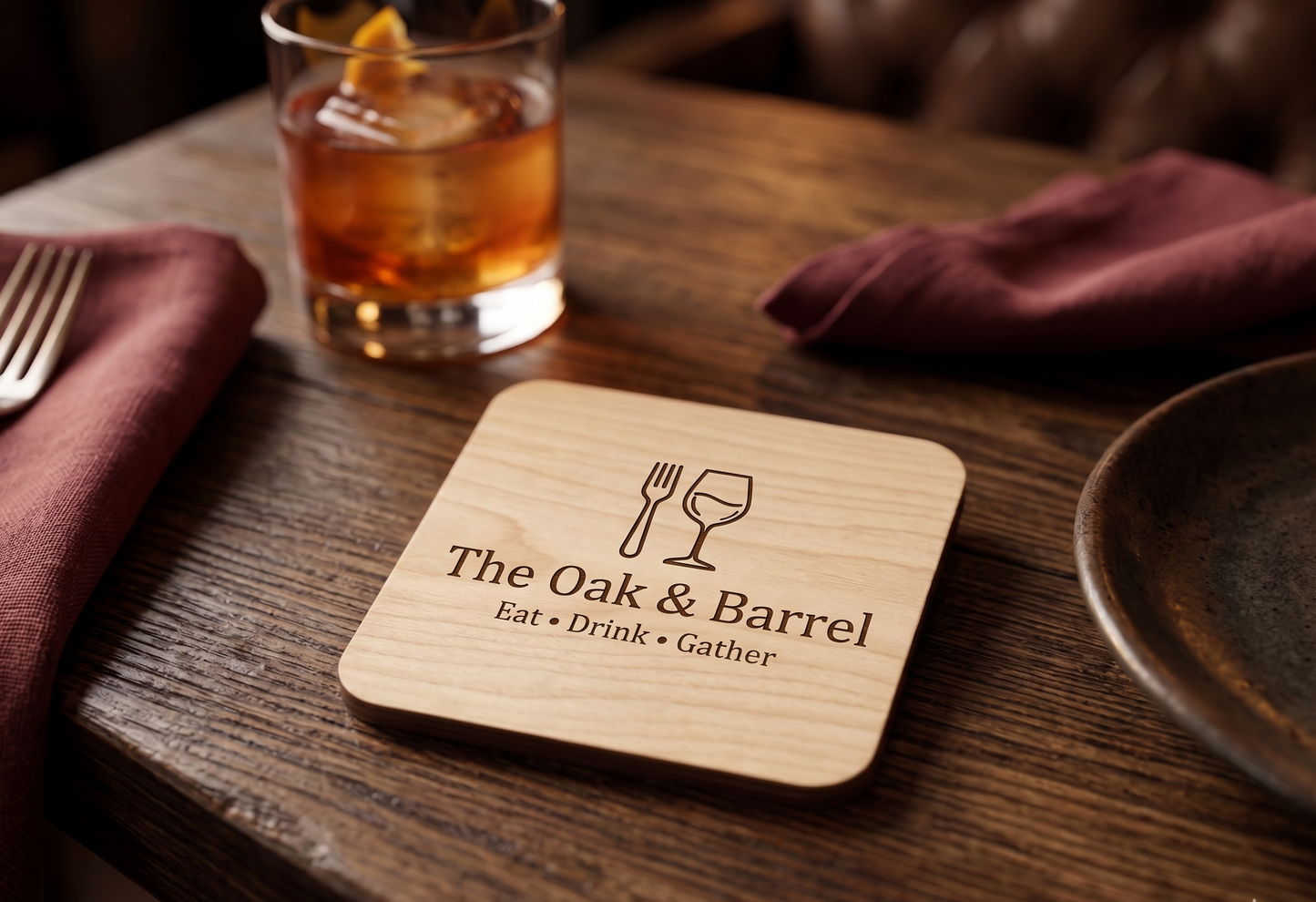 Custom Wooden Business Coasters (4-pack) | Laser Engraved Logo Coasters for Cafés, Restaurants, Salons & Corporate Gifts
