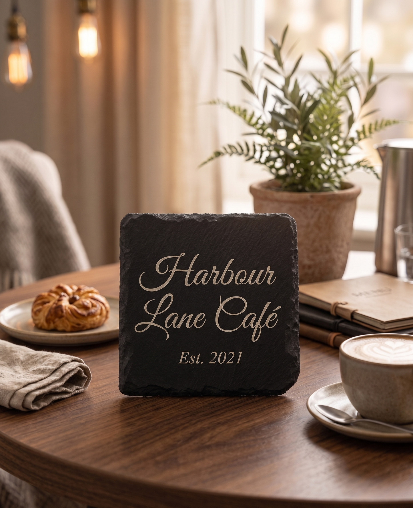 Personalised Slate Coasters (4-pack) | Custom Engraved Stone Coasters for Weddings, Homes, Cafés & Gifts