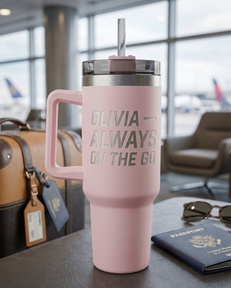 Personalised 40 oz Tumbler with Handle | Custom Engraved Leak Proof Travel Cup with Lid