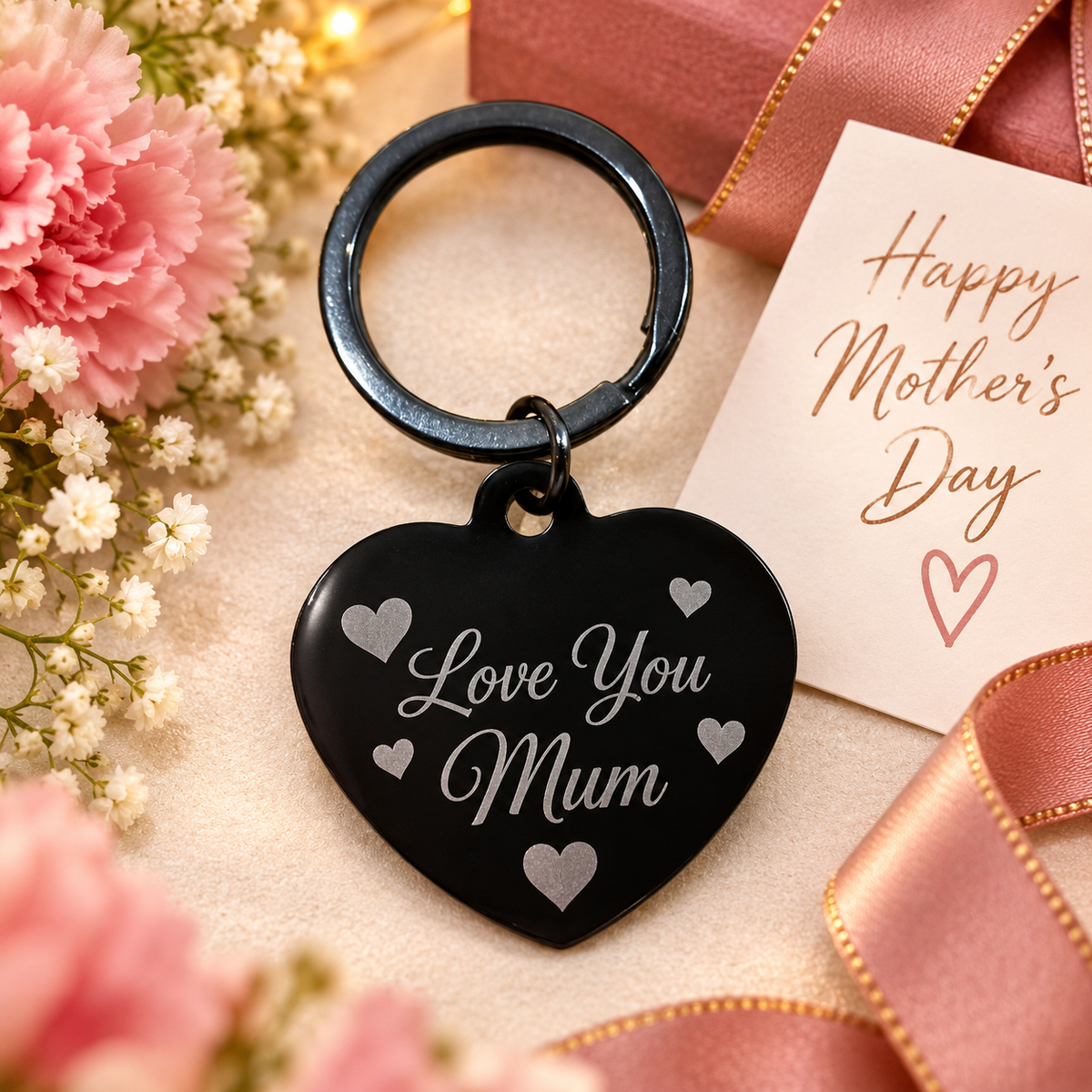 Personalised Heart-shaped Black Keychain | Custom Engraved Stainless Steel Heart Keyring for Mum, Couples, Best Friends & Gifts