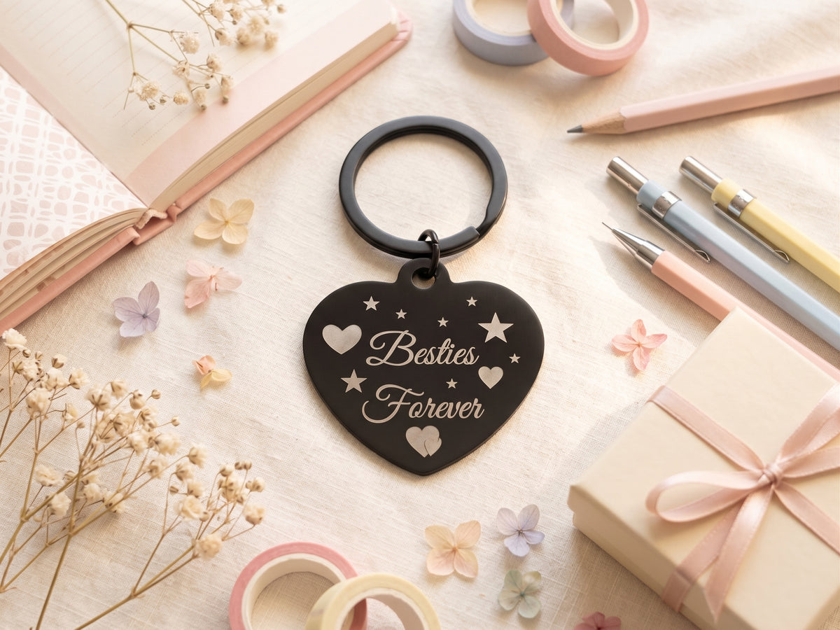 Personalised Heart-shaped Black Keychain | Custom Engraved Stainless Steel Heart Keyring for Mum, Couples, Best Friends & Gifts
