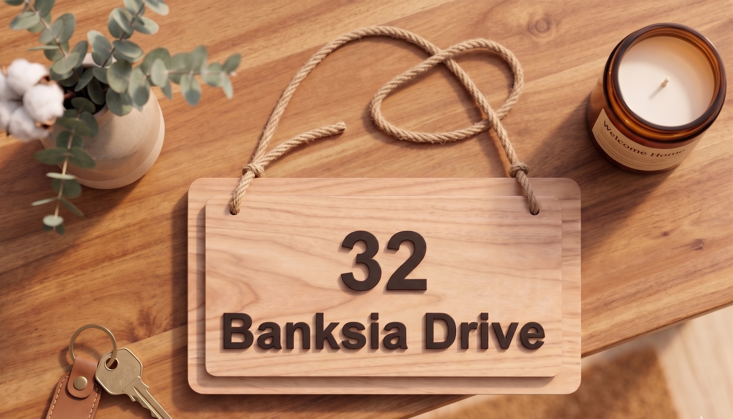 Personalised Wooden House Sign | Double Layer Birch Plywood & Acrylic Address Sign with Jute Rope