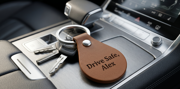 Personalised PU Leather Keychain | Custom Engraved PU Leather Keyring for Dad, Mum, Drivers, Gifts & Business Branding