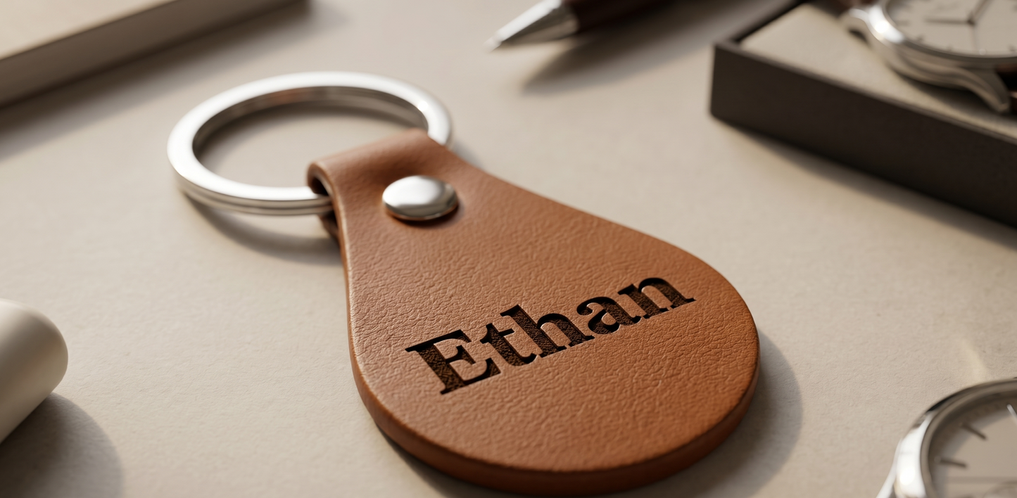 Personalised PU Leather Keychain | Custom Engraved PU Leather Keyring for Dad, Mum, Drivers, Gifts & Business Branding