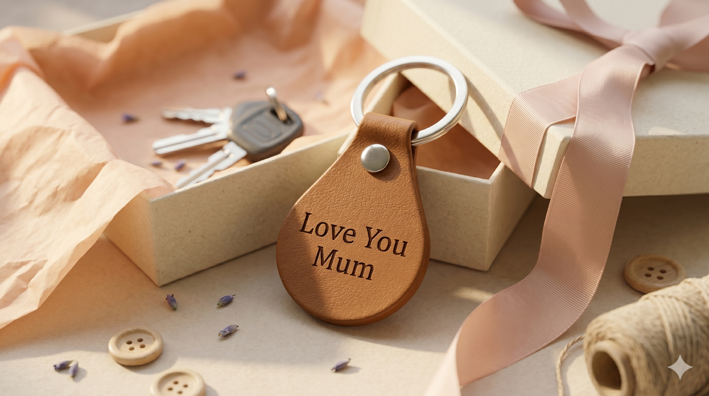 Personalised PU Leather Keychain | Custom Engraved PU Leather Keyring for Dad, Mum, Drivers, Gifts & Business Branding