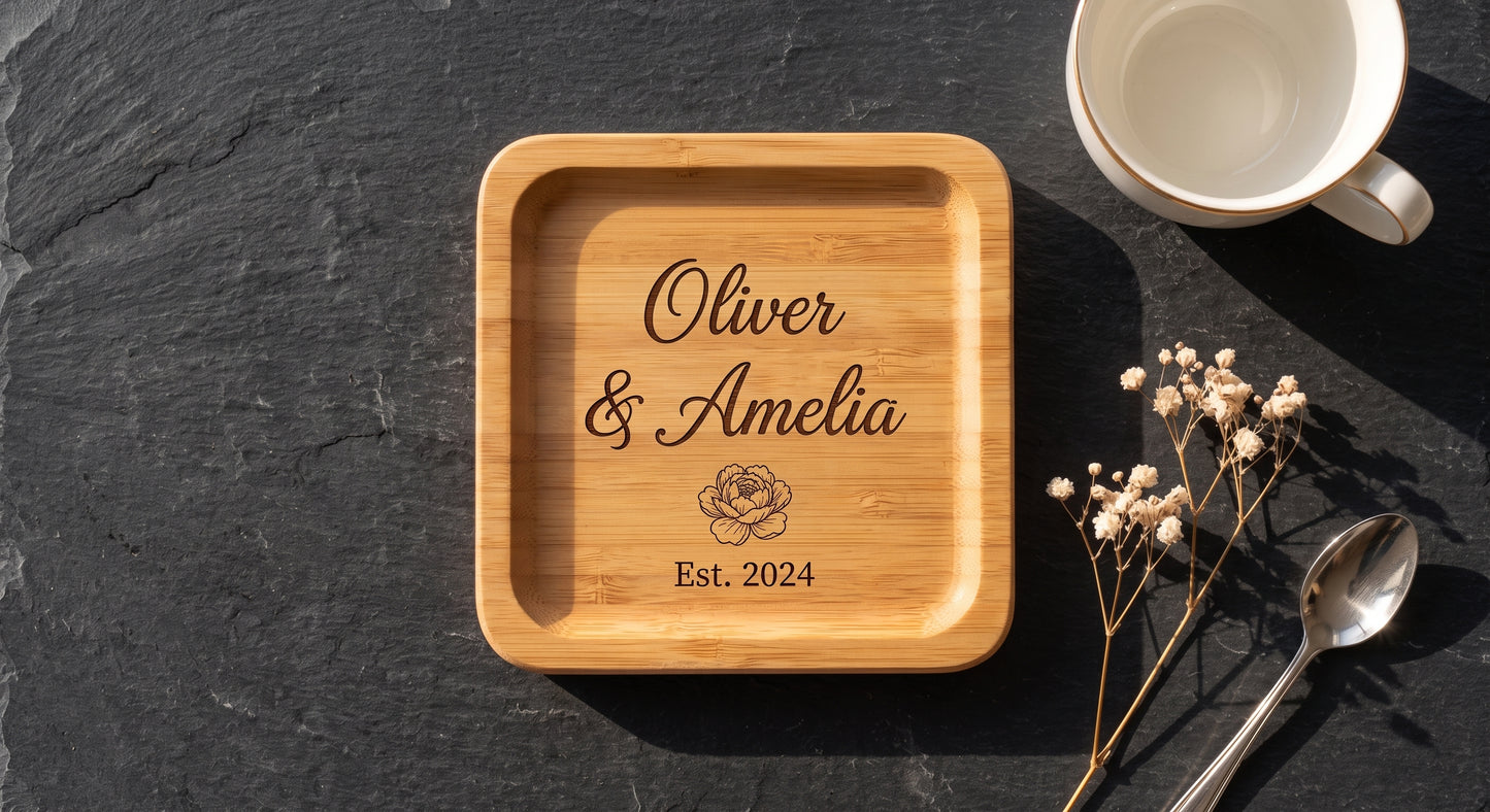 Personalised Wooden High Edge Coaster | Custom Engraved 9cm Coaster (4-pack)