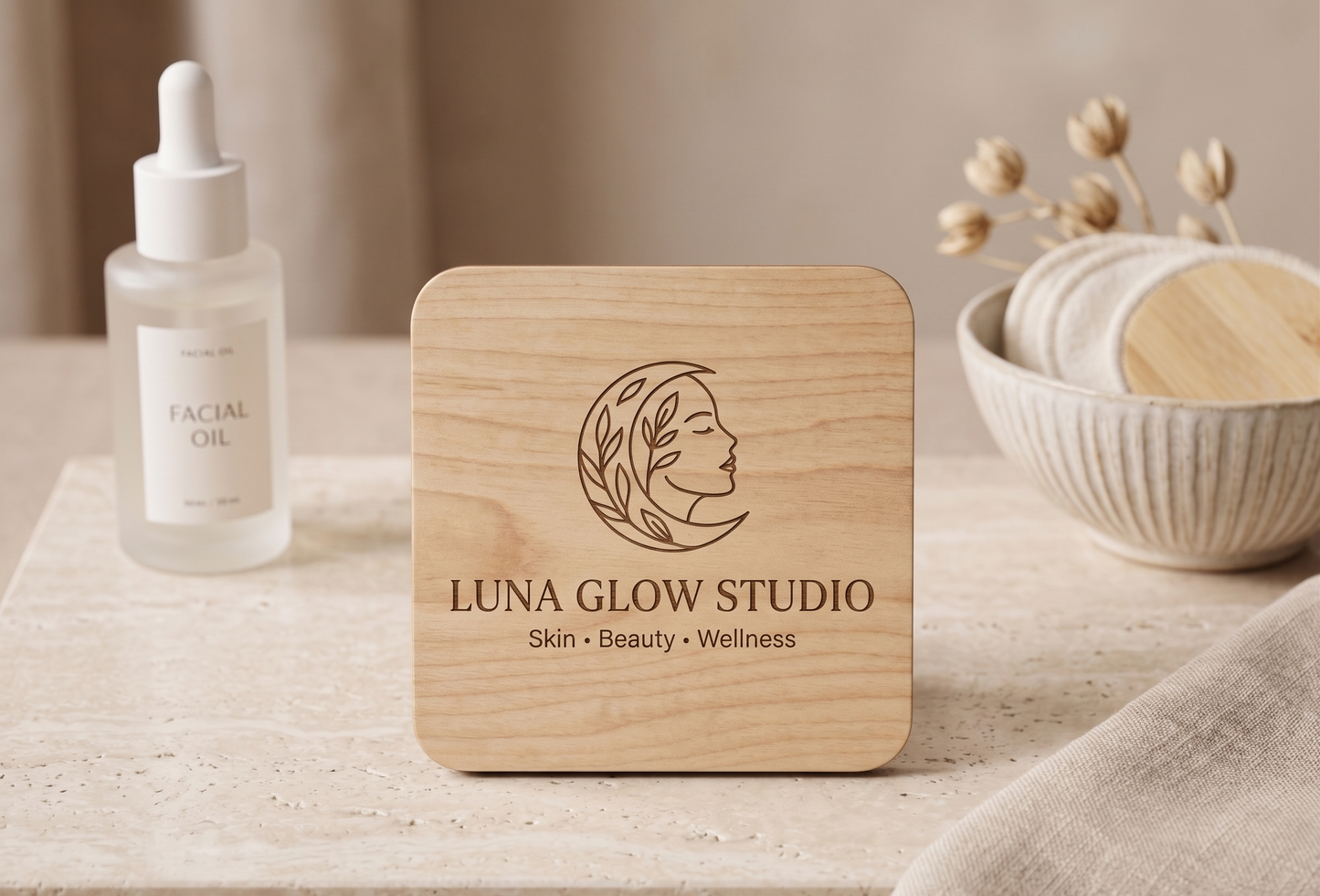 Custom Wooden Business Coasters (4-pack) | Laser Engraved Logo Coasters for Cafés, Restaurants, Salons & Corporate Gifts