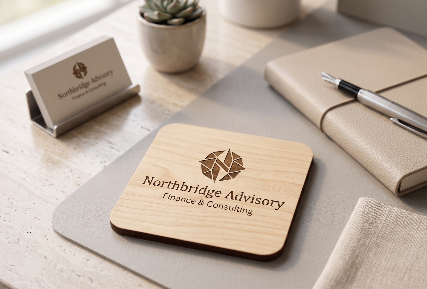 Custom Wooden Business Coasters (4-pack) | Laser Engraved Logo Coasters for Cafés, Restaurants, Salons & Corporate Gifts
