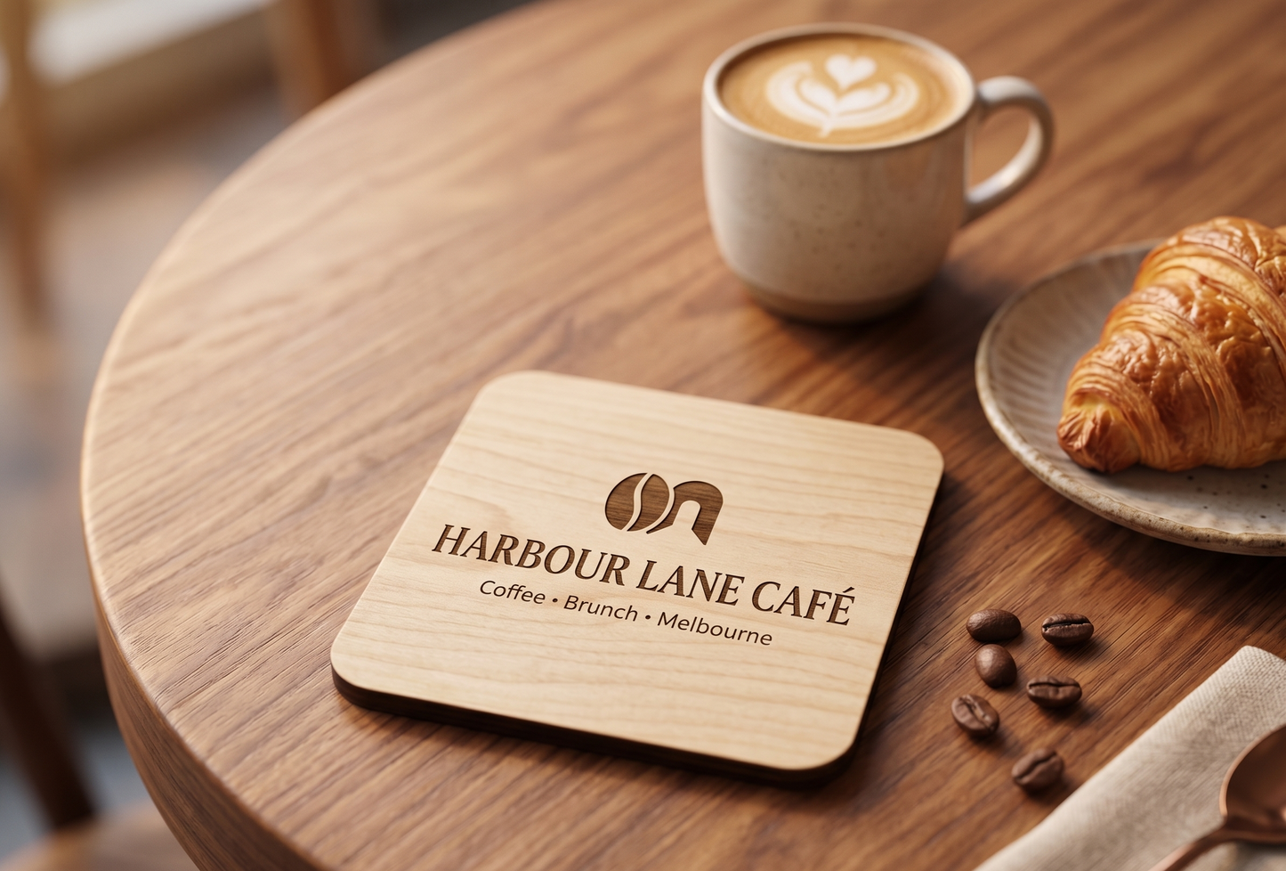Custom Wooden Business Coasters (4-pack) | Laser Engraved Logo Coasters for Cafés, Restaurants, Salons & Corporate Gifts