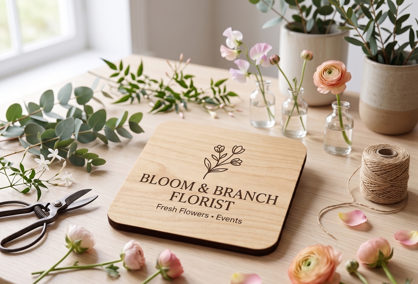 Custom Wooden Business Coasters (4-pack) | Laser Engraved Logo Coasters for Cafés, Restaurants, Salons & Corporate Gifts
