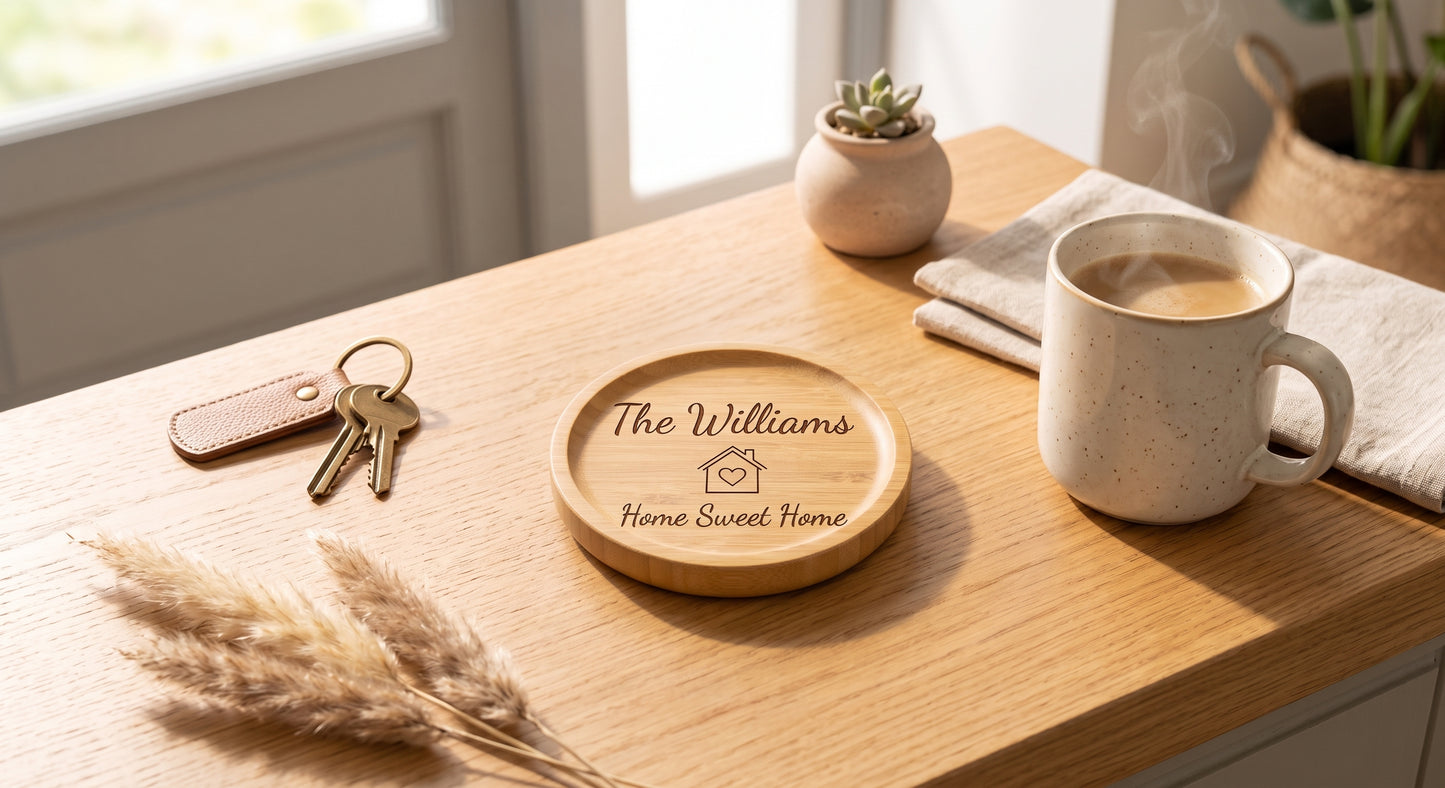 Personalised Wooden High Edge Coaster | Custom Engraved 9cm Coaster (4-pack)