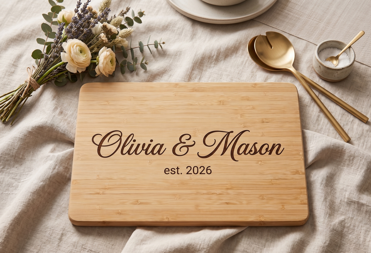 Personalised Bamboo Cutting Board | Custom Engraved Kitchen Board for Weddings, Housewarming Gifts & Family Kitchens