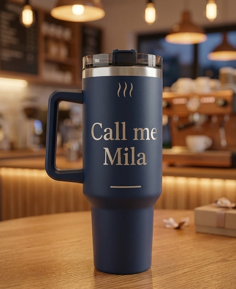 Personalised 40 oz Tumbler with Handle | Custom Engraved Leak Proof Travel Cup with Lid