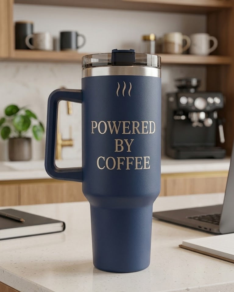 Personalised 40 oz Tumbler with Handle | Custom Engraved Leak Proof Travel Cup with Lid