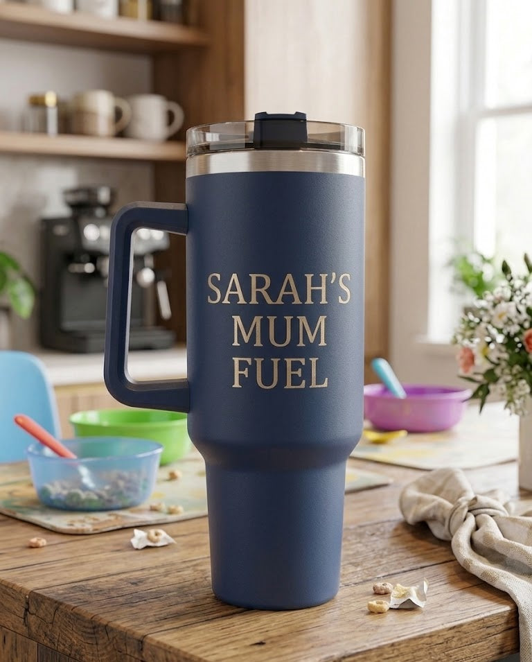 Personalised 40 oz Tumbler with Handle | Custom Engraved Leak Proof Travel Cup with Lid