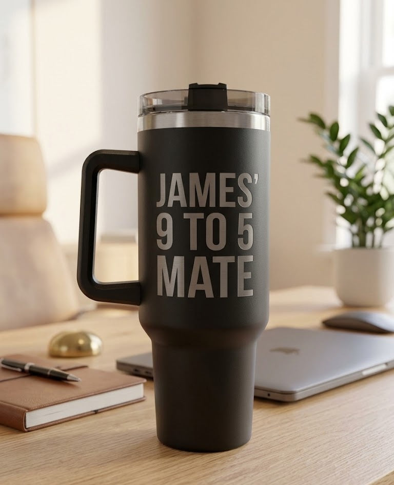 Personalised 40 oz Tumbler with Handle | Custom Engraved Leak Proof Travel Cup with Lid