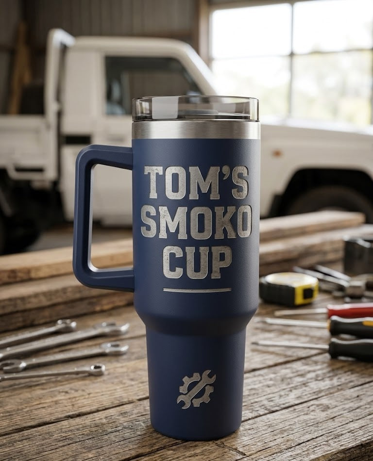 Personalised 40 oz Tumbler with Handle | Custom Engraved Leak Proof Travel Cup with Lid